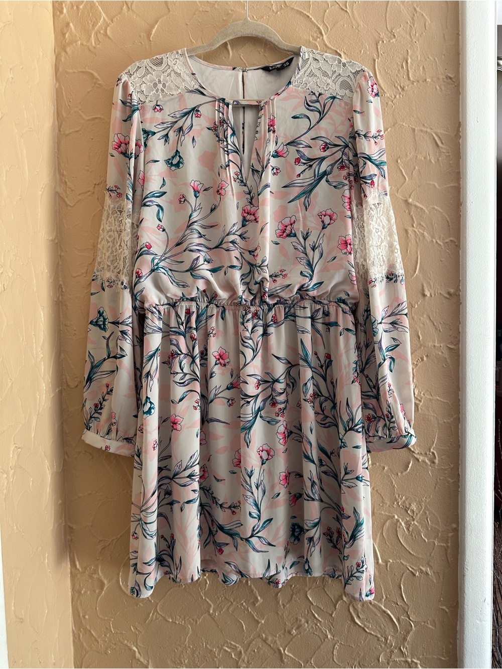 Express Floral Print Chiffon Dress - Cream Pink Teal